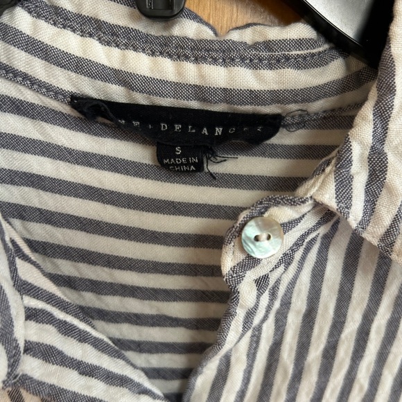 Jane and Delancey Navy and White Striped Button-Up Shirt - Women’s Size Small - Picture 2 of 2